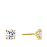 Side view of the 5.00 Carat TW Lab-Grown Diamond Stud Earrings in 18ct yellow gold by Hardy Brothers, showing the profile of the four-claw setting.