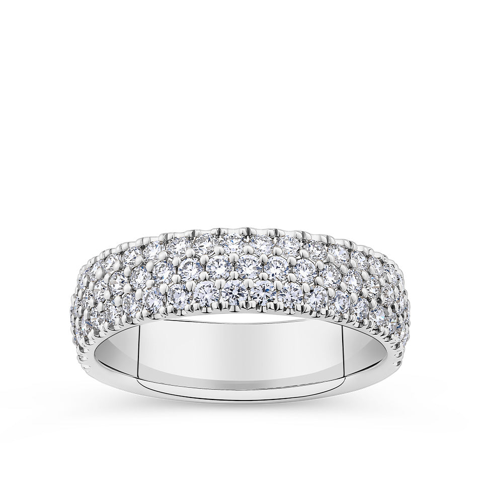 Quintessential 1.00 Carat TW Diamond Pavé Ring in 18ct white gold from Hardy Brothers Jewellers, shown front-on with its pavé-set round brilliant cut diamonds.