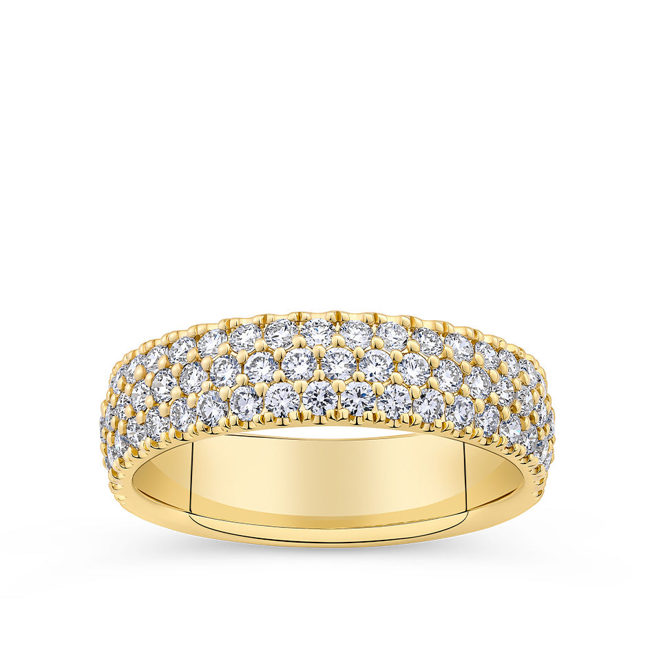 Quintessential 1.00 Carat TW Diamond Pavé Ring in 18ct yellow gold from Hardy Brothers Jewellers, shown front-on with its pavé-set round brilliant cut diamonds.