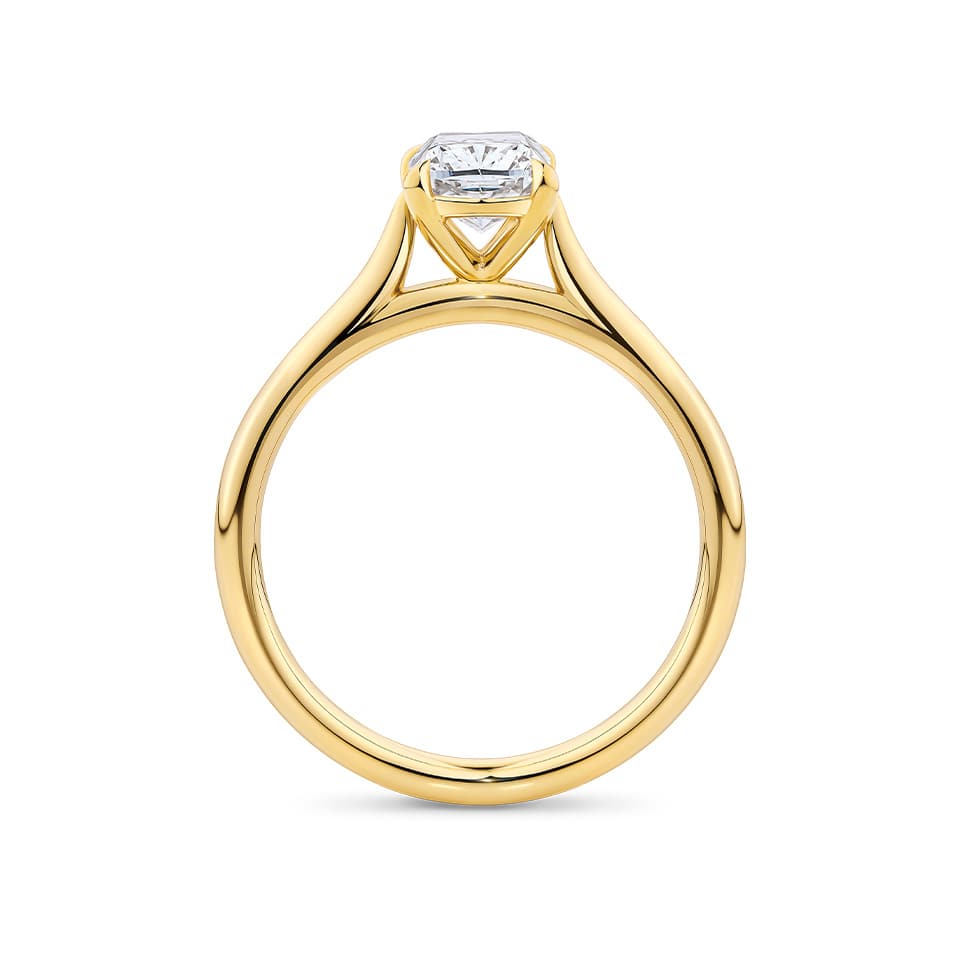 Long Cushion Cut Engagement Ring in 18ct Yellow Gold