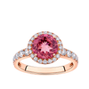 Pink Tourmaline Round and Diamond Halo Ring in 18ct Rose Gold