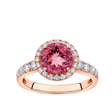 Pink Tourmaline Round and Diamond Halo Ring in 18ct Rose Gold