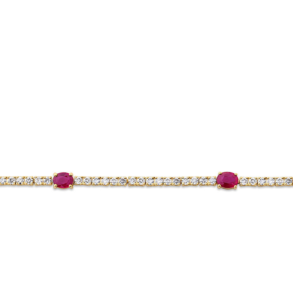1.55 Carat Ruby and Diamond Oval Bracelet in 18ct Yellow Gold