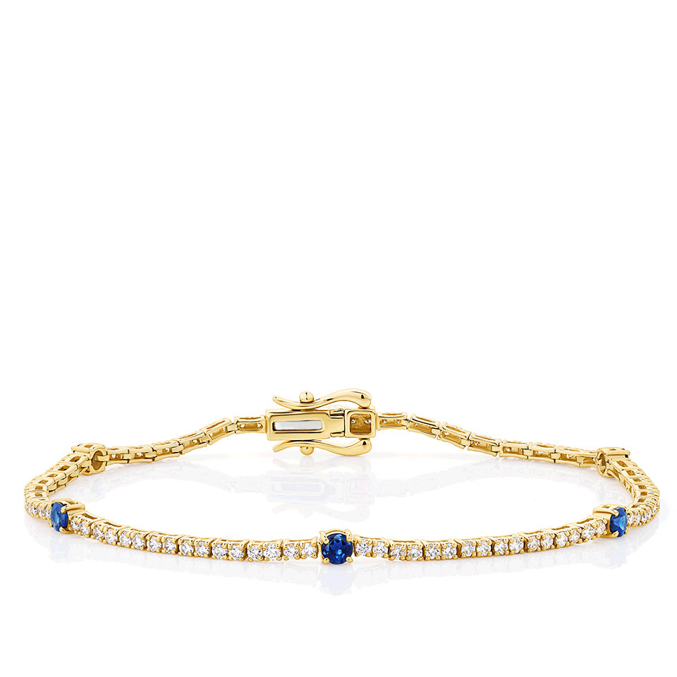 1.47 Carat Sapphire and Diamond Bracelet in 18ct Yellow Gold