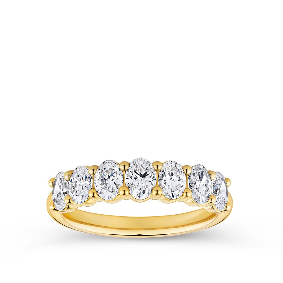 1.45 Carat Oval Cut Diamond Half Eternity Ring in 18ct Yellow Gold