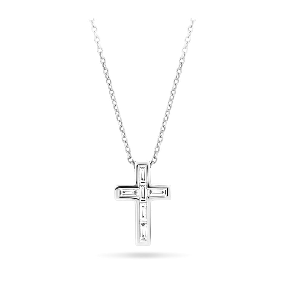 Baguette Diamond Cross Pendant in 18ct White Gold