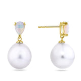 Australian Opal and South Sea Pearl Earrings in 18ct Yellow Gold