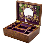 Wolf Cinderella Ballet Musical Jewellery Box (190017) shown front-facing, featuring a walnut wood veneer exterior with [Cinderella-themed] marquetry inlay. This musical jewellery box combines fairytale styling with fine craftsmanship for jewellery storage and display.