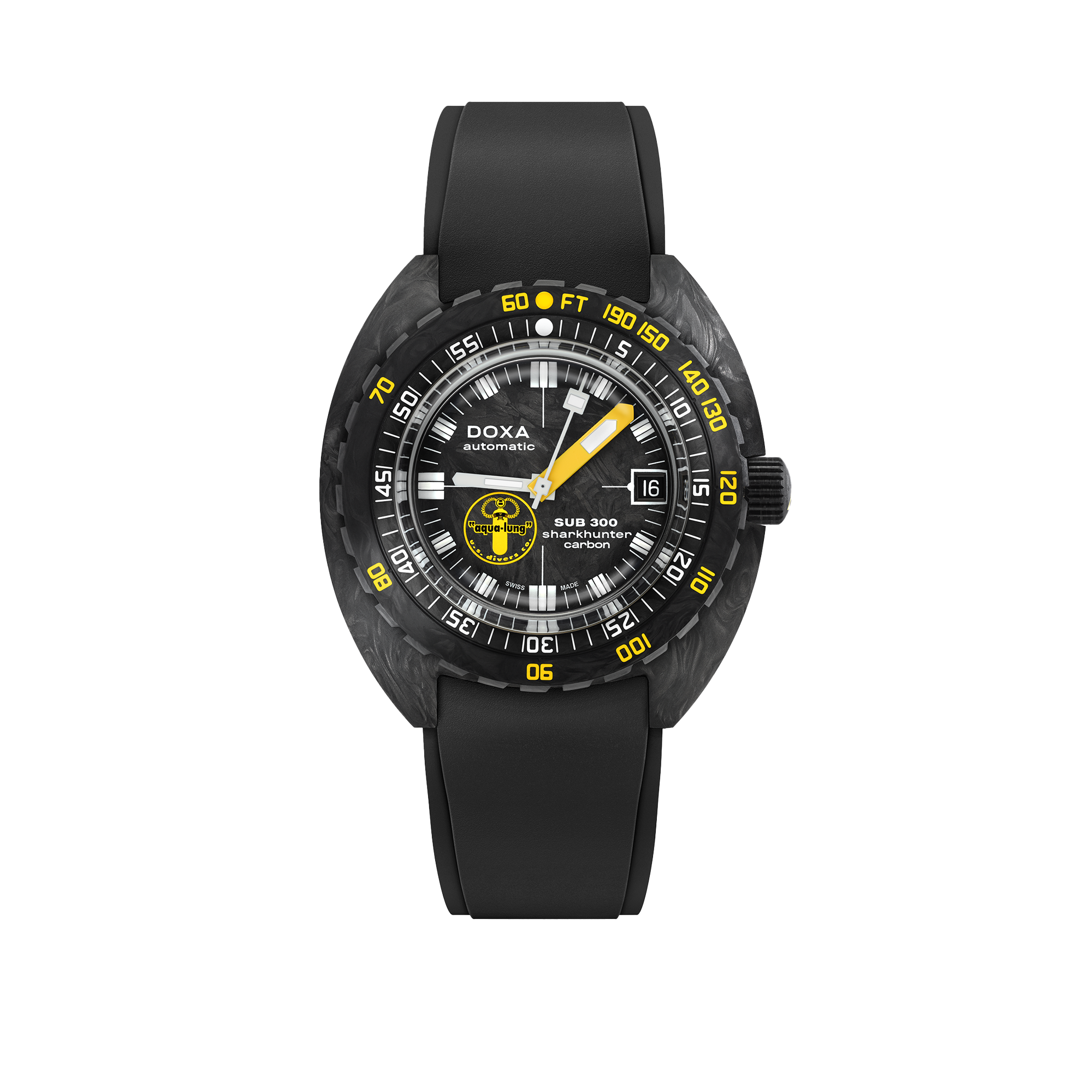 DOXA SUB 300 Carbon Aqua Lung US Divers Sharkhunter Rubber Strap 822.70.101AQL.20