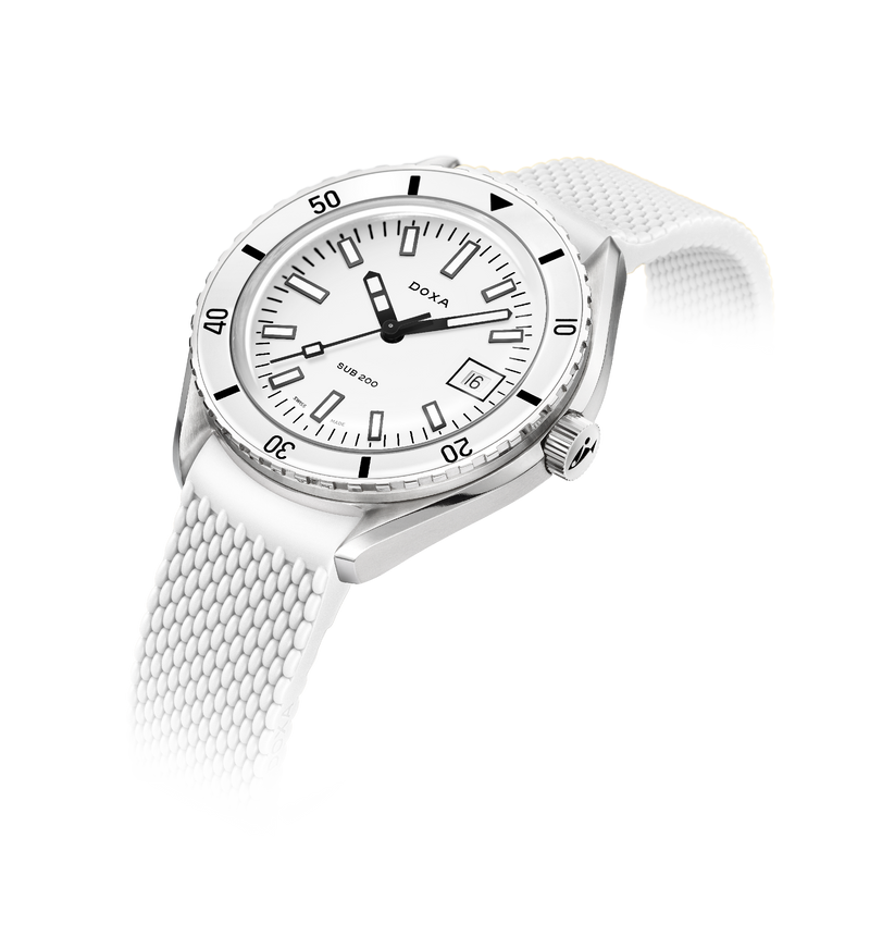 DOXA SUB 200 Whitepearl Stainless Steel Rubber Strap 799.15.011.23
