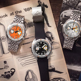 DOXA SUB 200 T-GRAPH II Sharkhunter Automatic Chronograph 42mm Watch 806.10.101.20 and 806.10.351.10 - lifestyle shot showing the stainless steel clasp