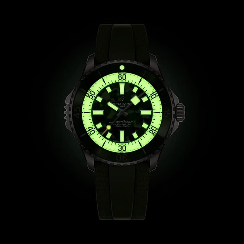 Breitling Superocean Automatic 46mm Watch E10379D31L1S1 - luminous dial and markers
