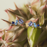 Elysian Tanzanite Topaz Sapphire and Diamond Cluster Stud Earrings in 18ct Yellow Gold