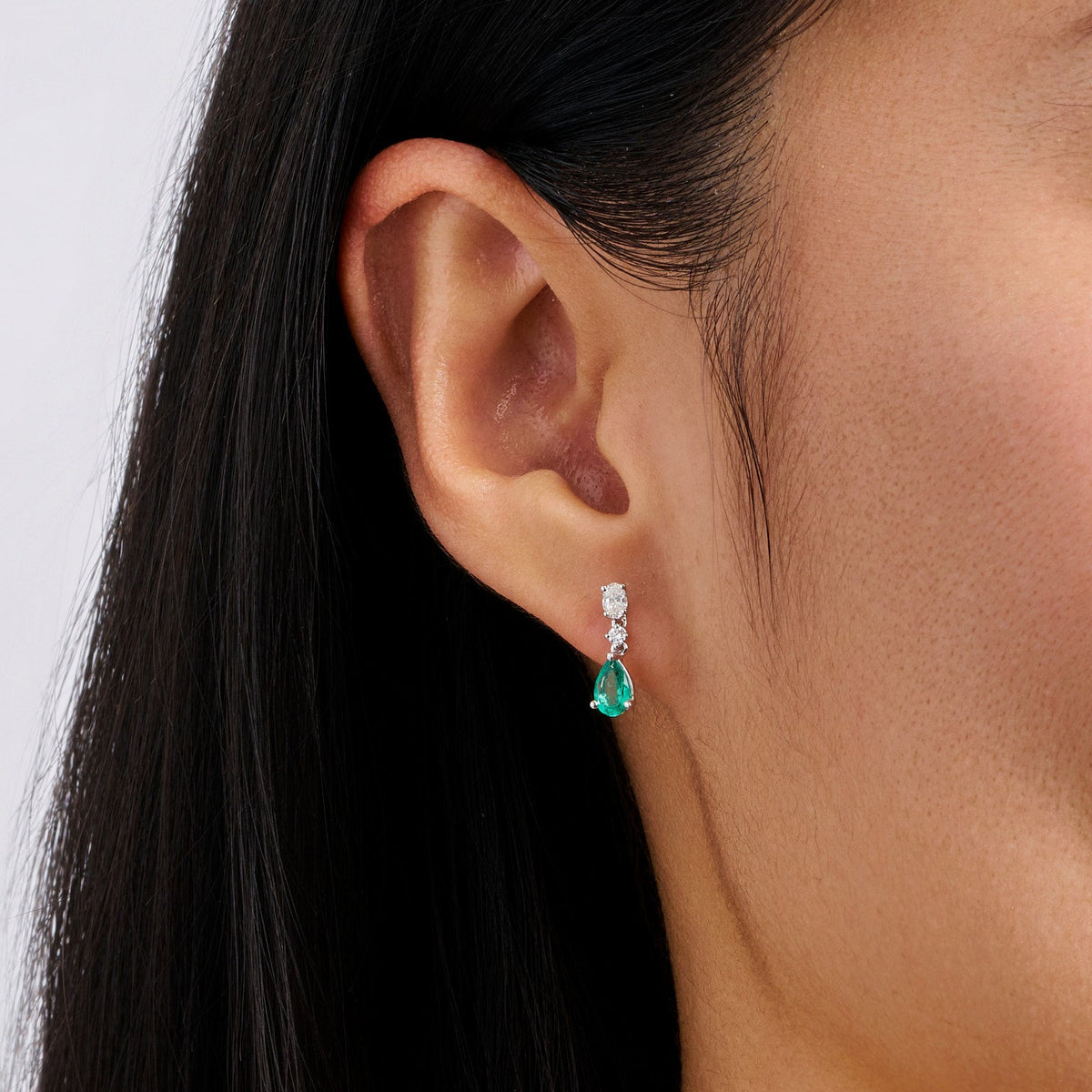 Pear Cut Emerald and Diamond Drop Earrings in 18ct White Gold