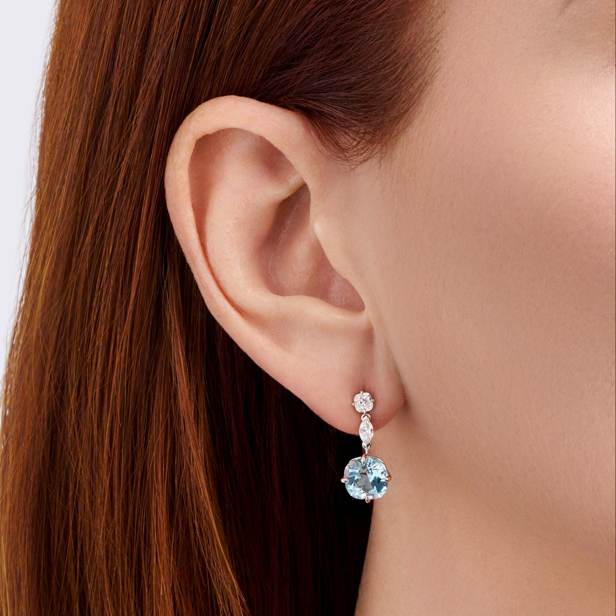 4.89 Carat Cushion Cut Aquamarine and 0.68 Carat Diamond Drop Earrings in 18ct White Gold