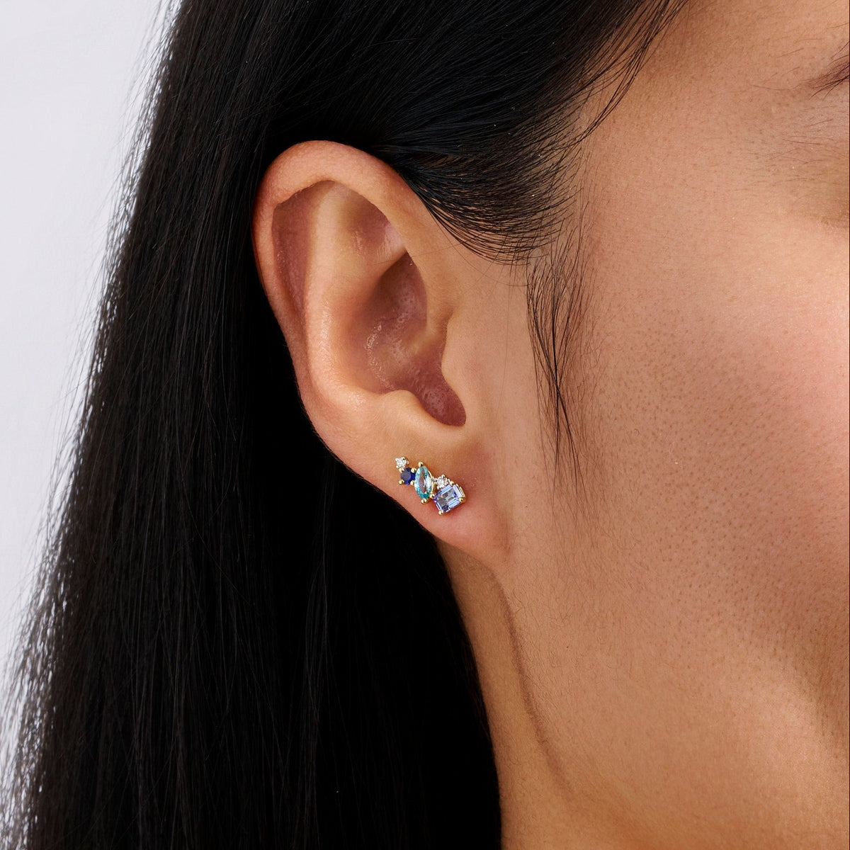 Elysian Tanzanite Topaz Sapphire and Diamond Cluster Stud Earrings in 18ct Yellow Gold