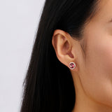 Pink Tourmaline Round and Diamond Halo Stud Earrings in 18ct Rose Gold