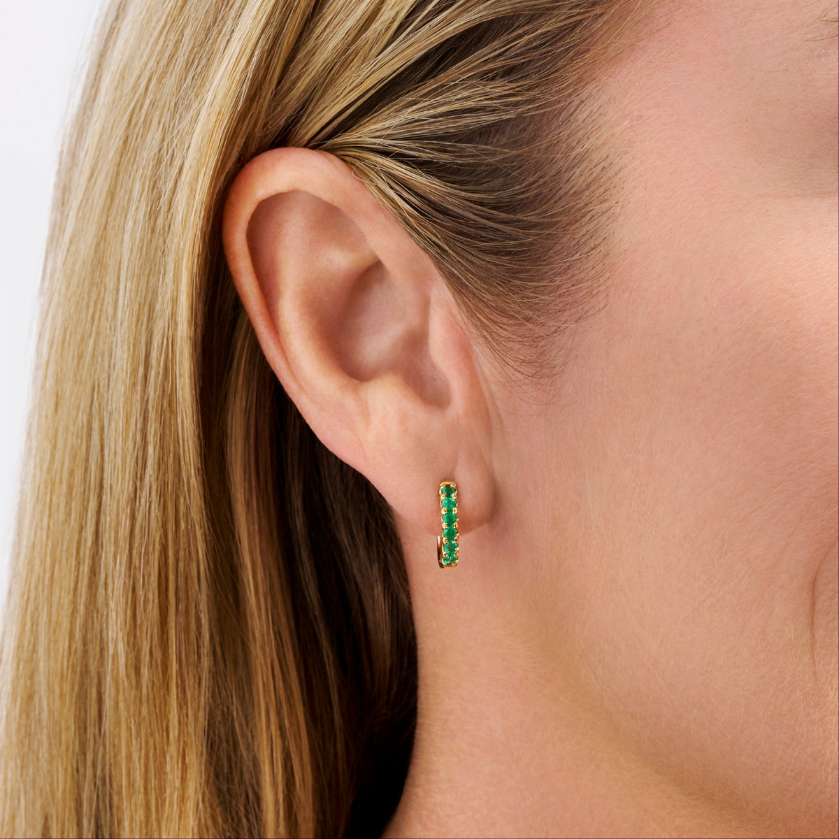 Emerald Huggie Earrings in 18ct Yellow Gold