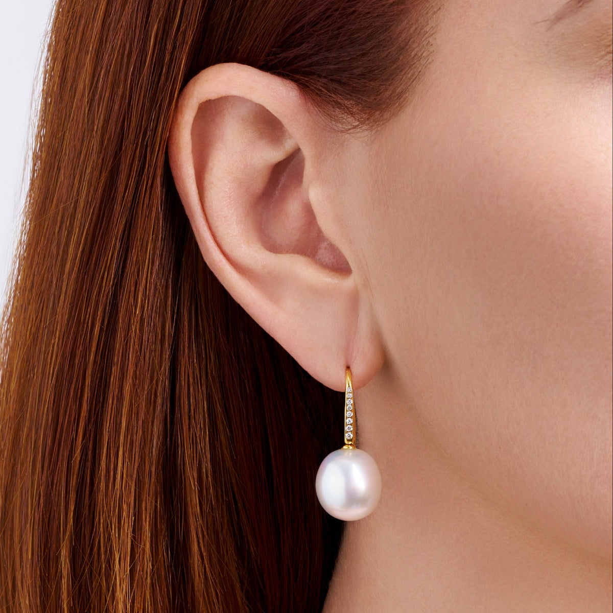 Diamond and Australian South Sea Pearl Drop Earrings in 18ct Yellow Gold