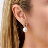 South Sea Pearl and Aquamarine Drop Earrings in 18ct Yellow Gold