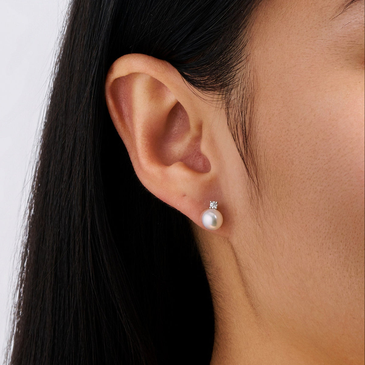 Diamond and Akoya Pearl Stud Earrings in 18ct White Gold