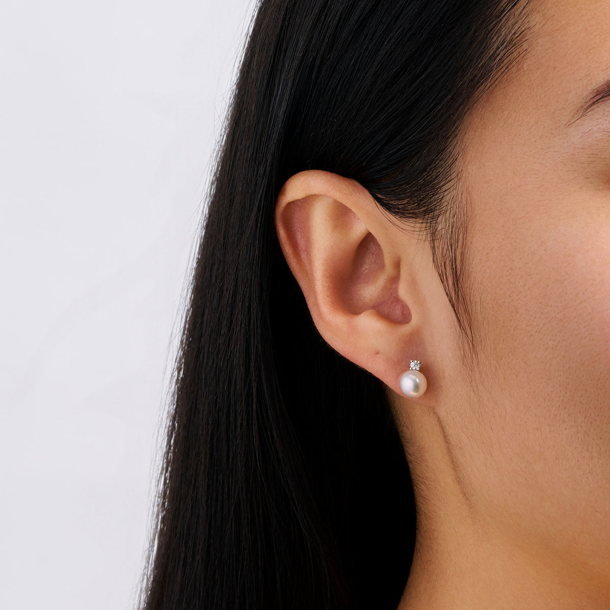 Diamond and Akoya Pearl Stud Earrings in 18ct White Gold