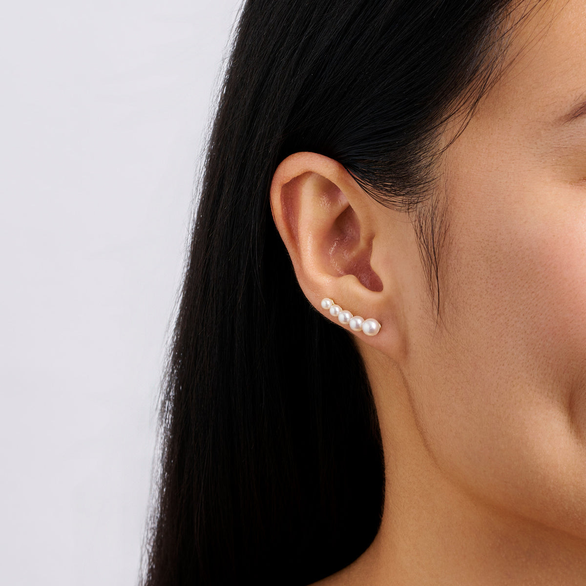 Akoya Pearl Climber Earrings in 14ct Yellow Gold