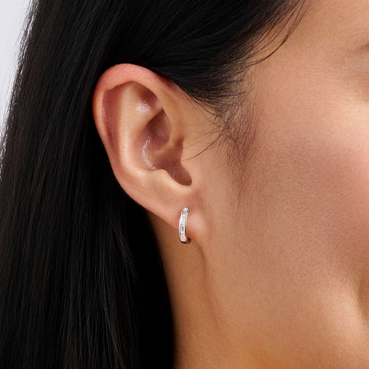 Baguette Cut Diamond Huggie Earrings in 18ct White Gold