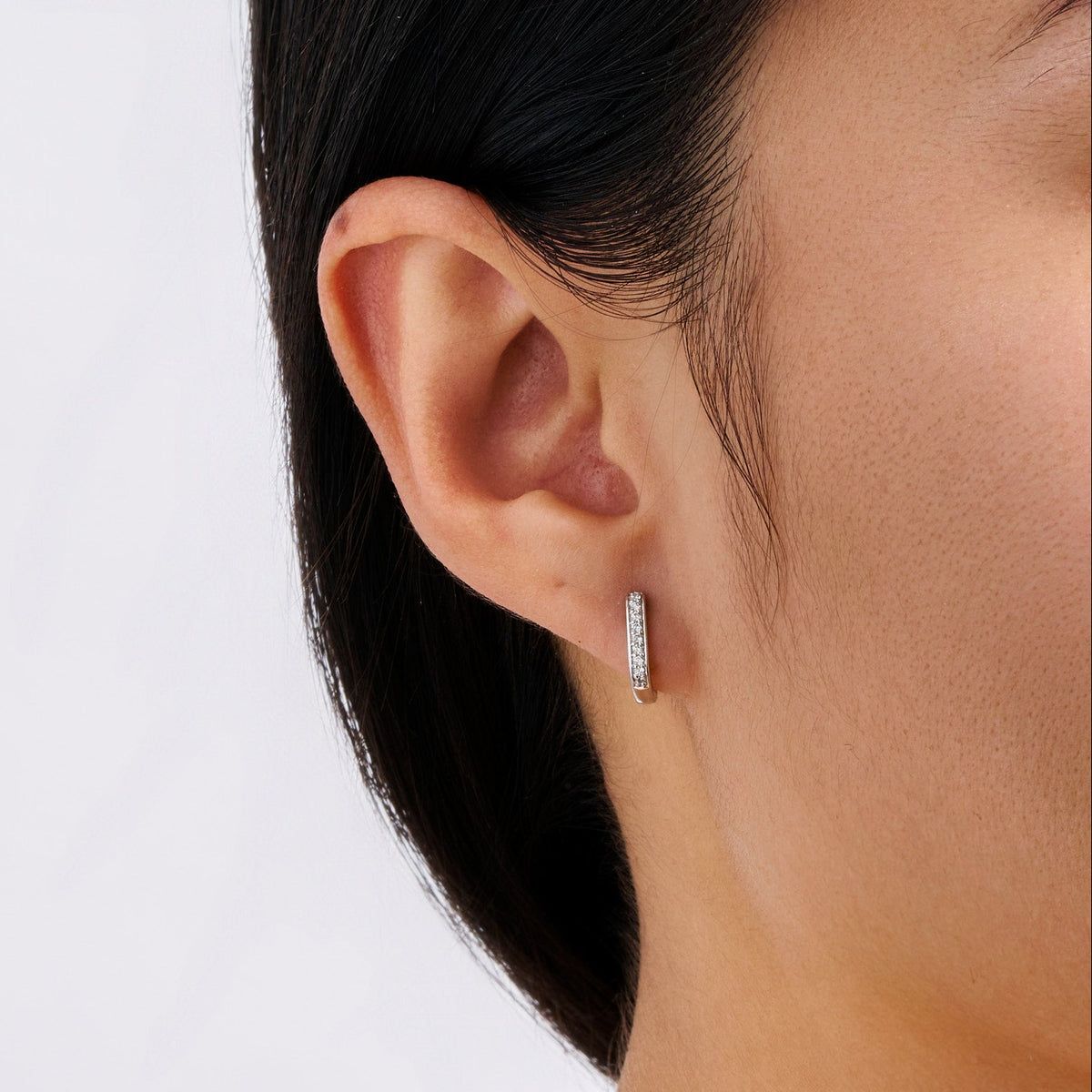Paperclip Diamond Huggie Earrings in 18ct White Gold