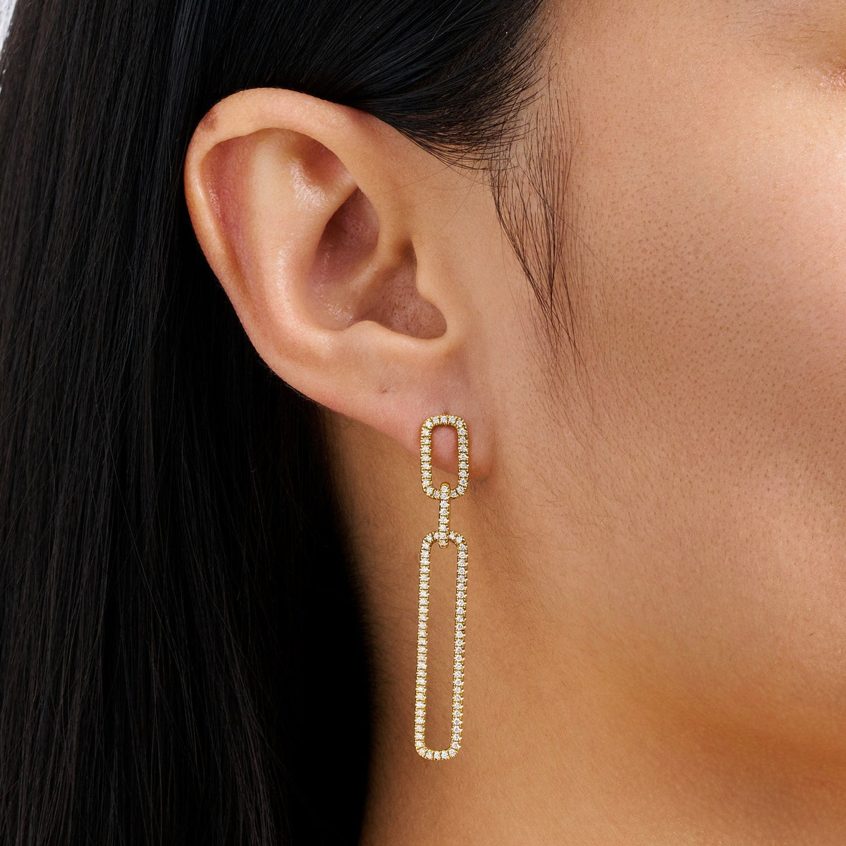 Paperclip Diamond Drop Earrings in 18ct Yellow Gold