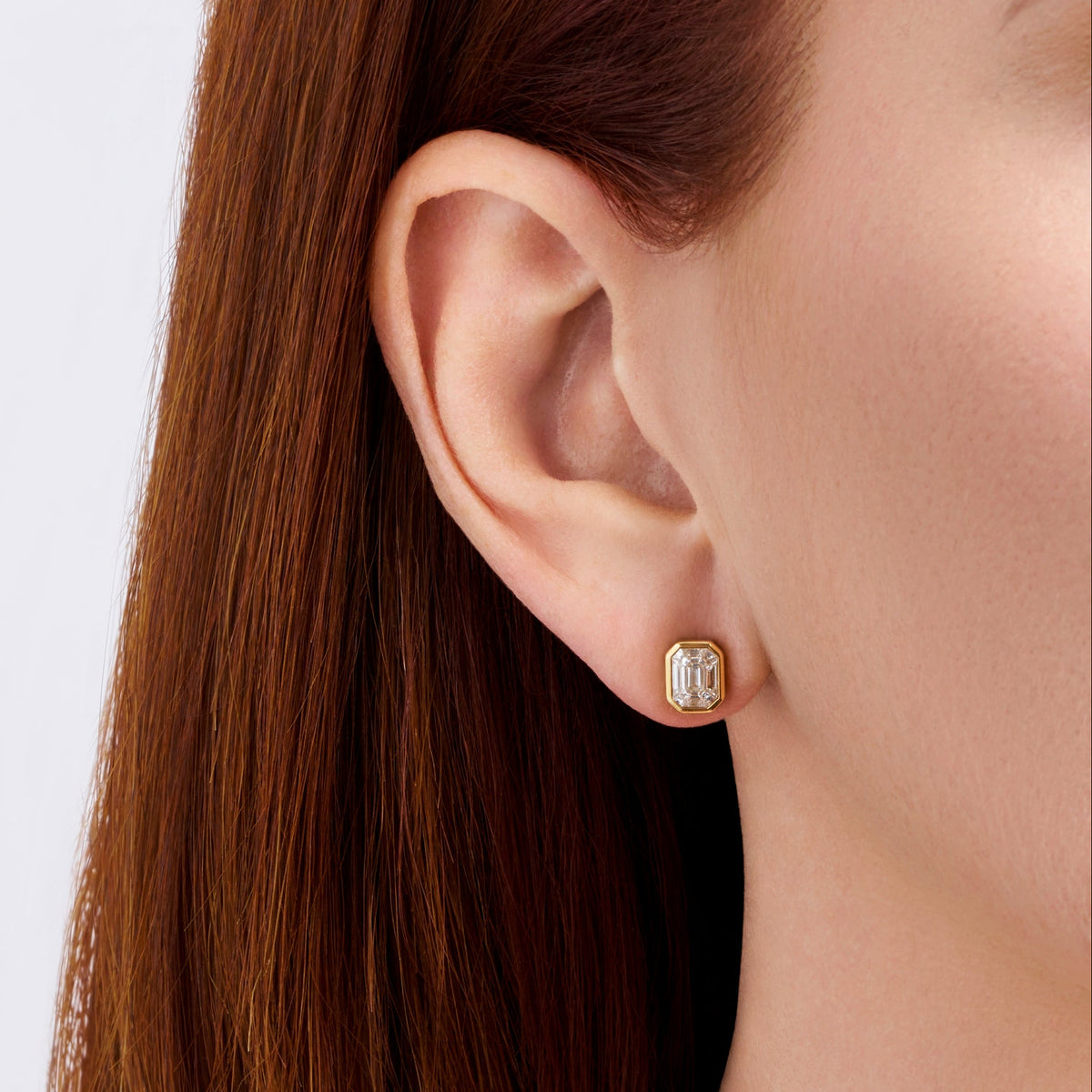 Multi-set Emerald Shape Diamond Stud Earrings in 18ct Yellow Gold
