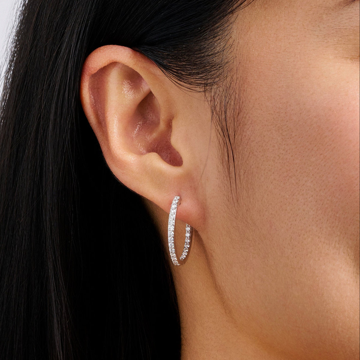 1.00 Carat Diamond Huggie Hoop Earrings in 18ct White Gold