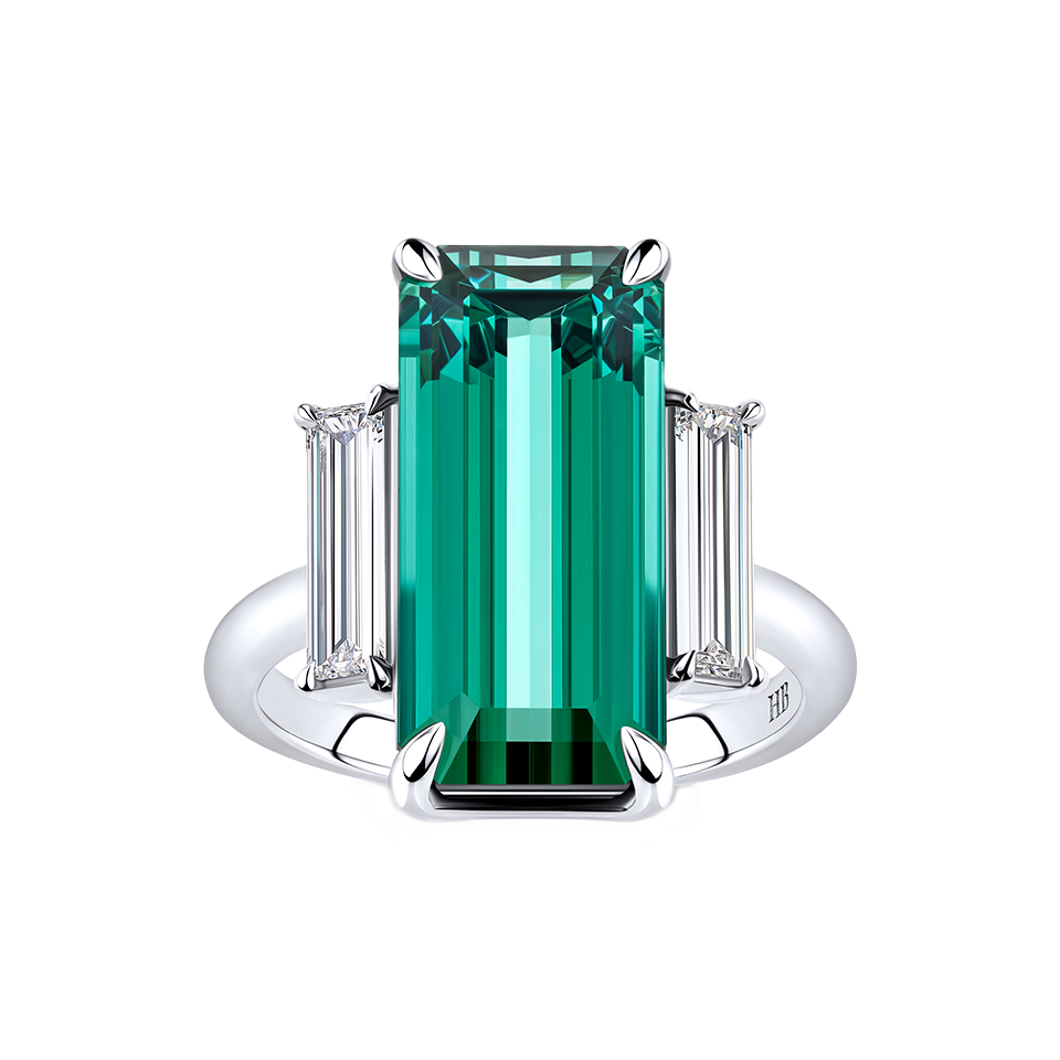 9.63ct Lagoon Tourmaline and 0.82ct Diamond Ring in 18ct White Gold
