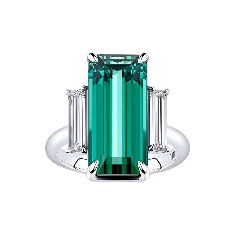 9.63ct Lagoon Tourmaline and 0.82ct Diamond Ring in 18ct White Gold