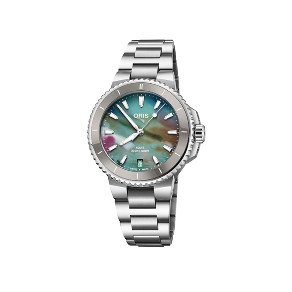 Oris Aquis Date Upcycle Automatic 36.50mm Watch 733 7792 4150MB