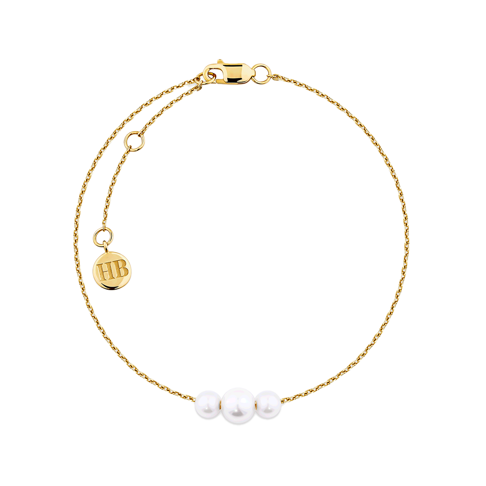 Akoya Pearl Diamond Cut Graduated Bracelet in 14ct Yellow Gold