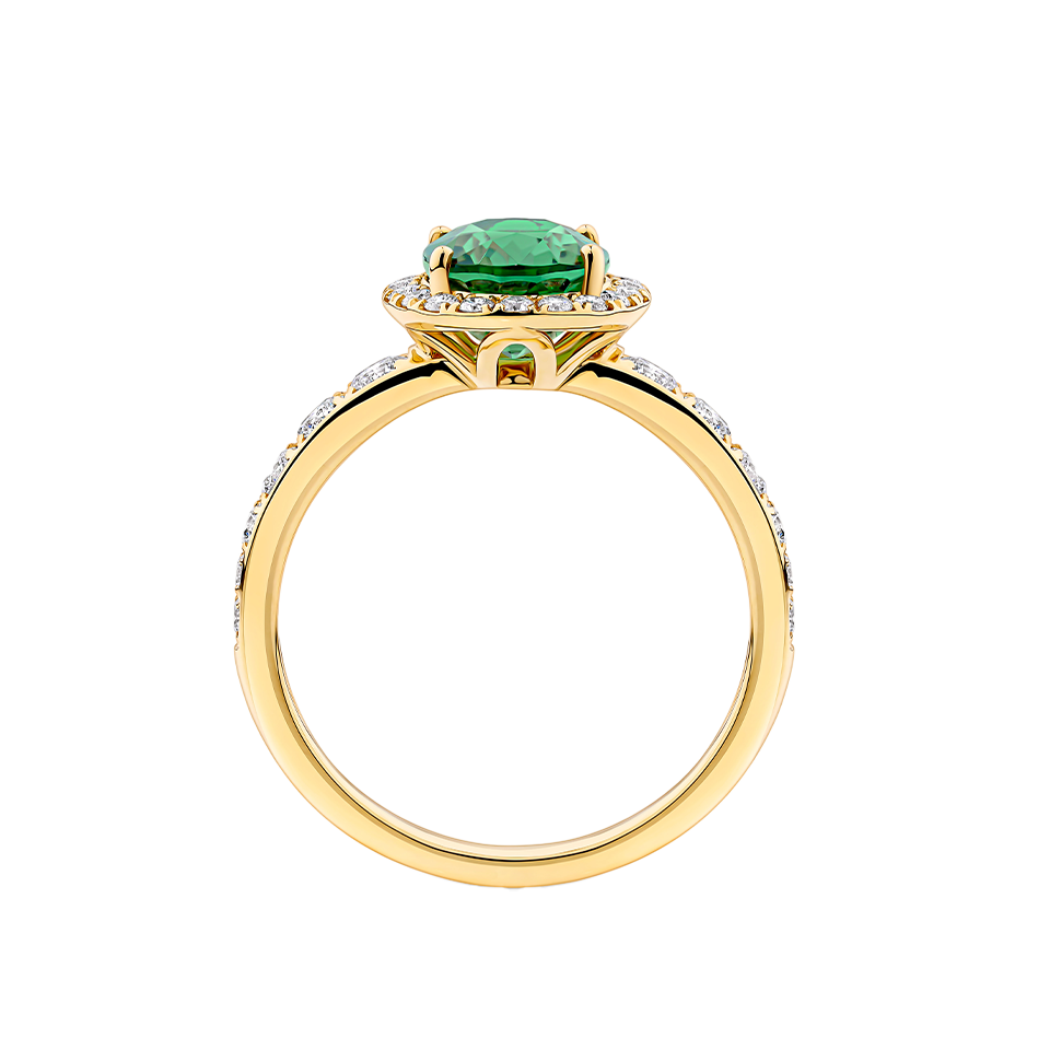Green Tourmaline Oval and Diamond Halo Ring in 18ct Yellow Gold
