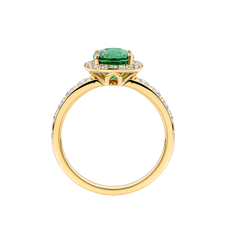 Green Tourmaline Oval and Diamond Halo Ring in 18ct Yellow Gold