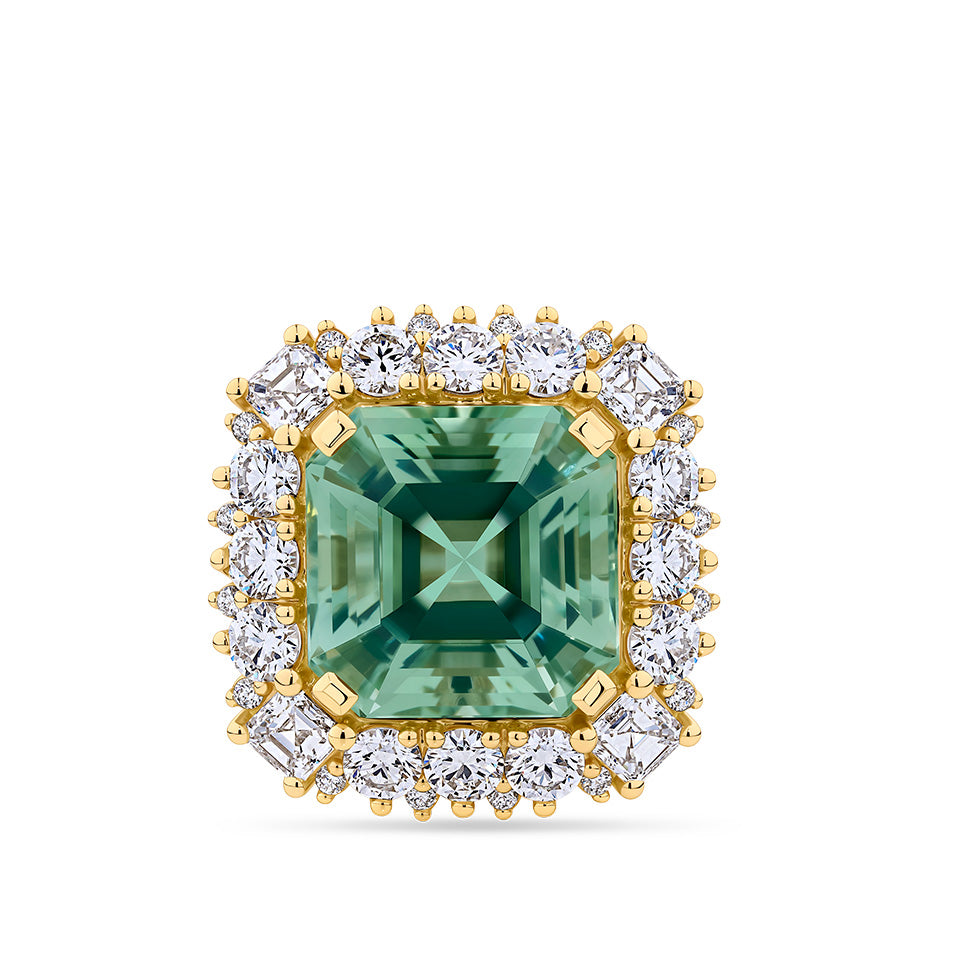 11.59 Carat Brazilian Mint Tourmaline and 2.52 Carat Diamond Ring in 18ct Yellow Gold