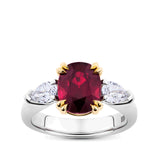 VAULT 4.00 CARAT MOZAMBIQUE RUBY AND 0.70 CARAT DIAMOND TRILOGY RING IN 18CT YELLOW AND WHITE GOLD