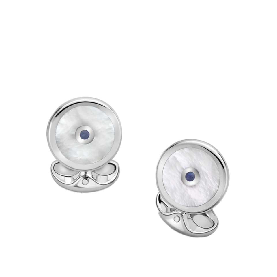 Deakin & Francis Sterling Silver Mother of Pearl and Sapphire Cufflinks
