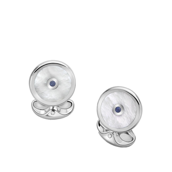Deakin & Francis Sterling Silver Mother of Pearl and Sapphire Cufflinks