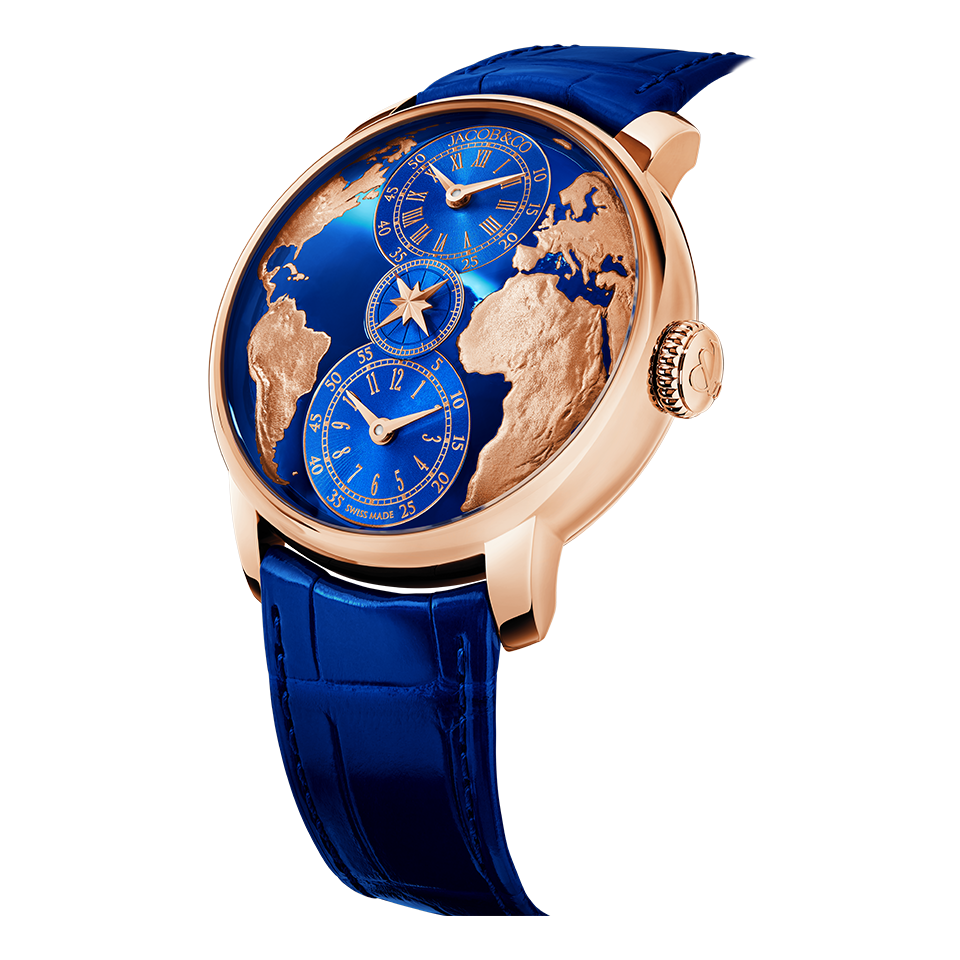 Jacob & Co. THE WORLD IS YOURS AUTOMATIC BLUE DUAL TIME ZONE 43MM