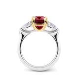 VAULT 4.00 CARAT MOZAMBIQUE RUBY AND 0.70 CARAT DIAMOND TRILOGY RING IN 18CT YELLOW AND WHITE GOLD