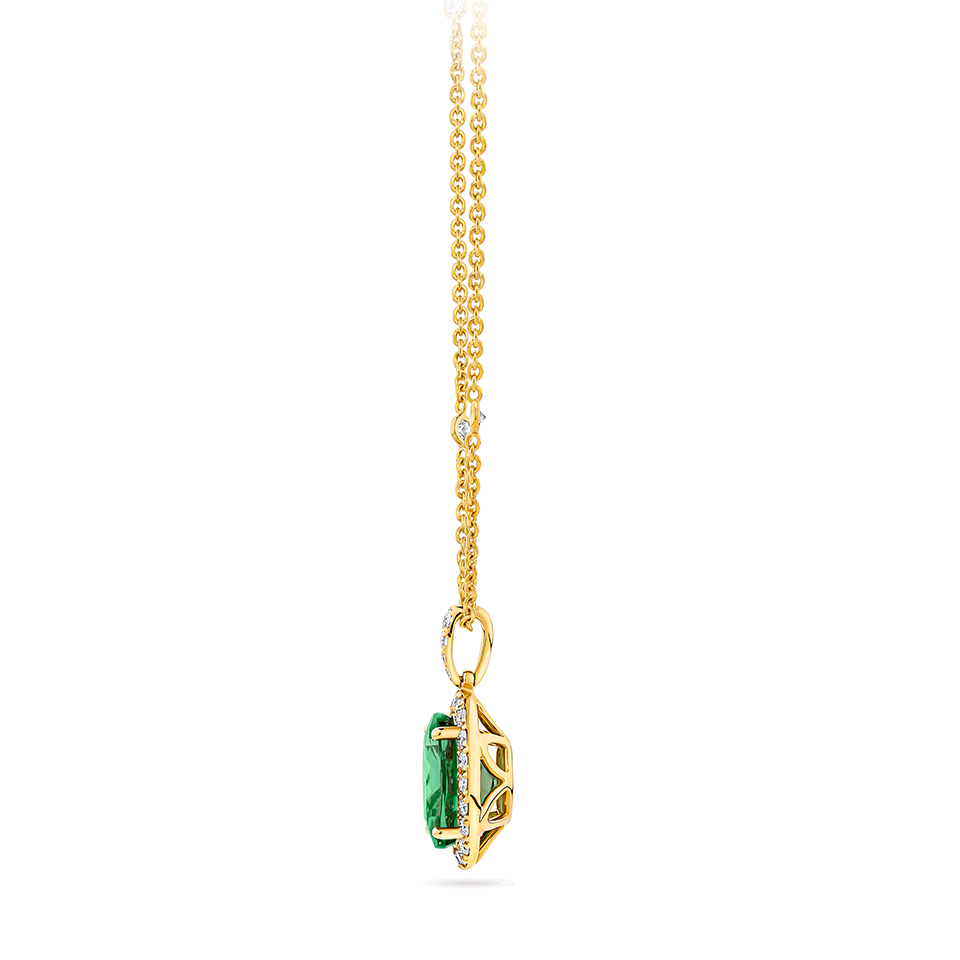 Green Tourmaline Oval and Diamond Halo Pendant in 18ct Yellow Gold