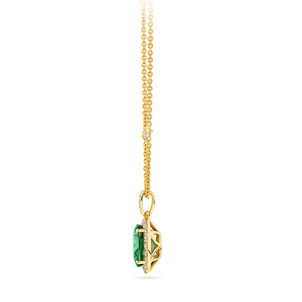 Green Tourmaline Oval and Diamond  Halo Pendant in 18ct Yellow Gold