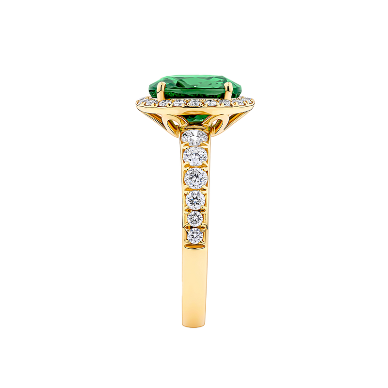 Green Tourmaline Oval and Diamond Halo Ring in 18ct Yellow Gold