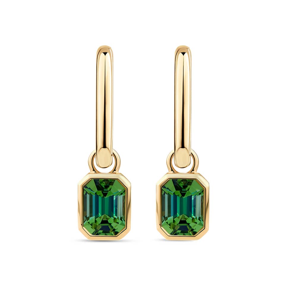 Green Tourmaline Bezel Set Drop Earrings in 18ct Yellow Gold