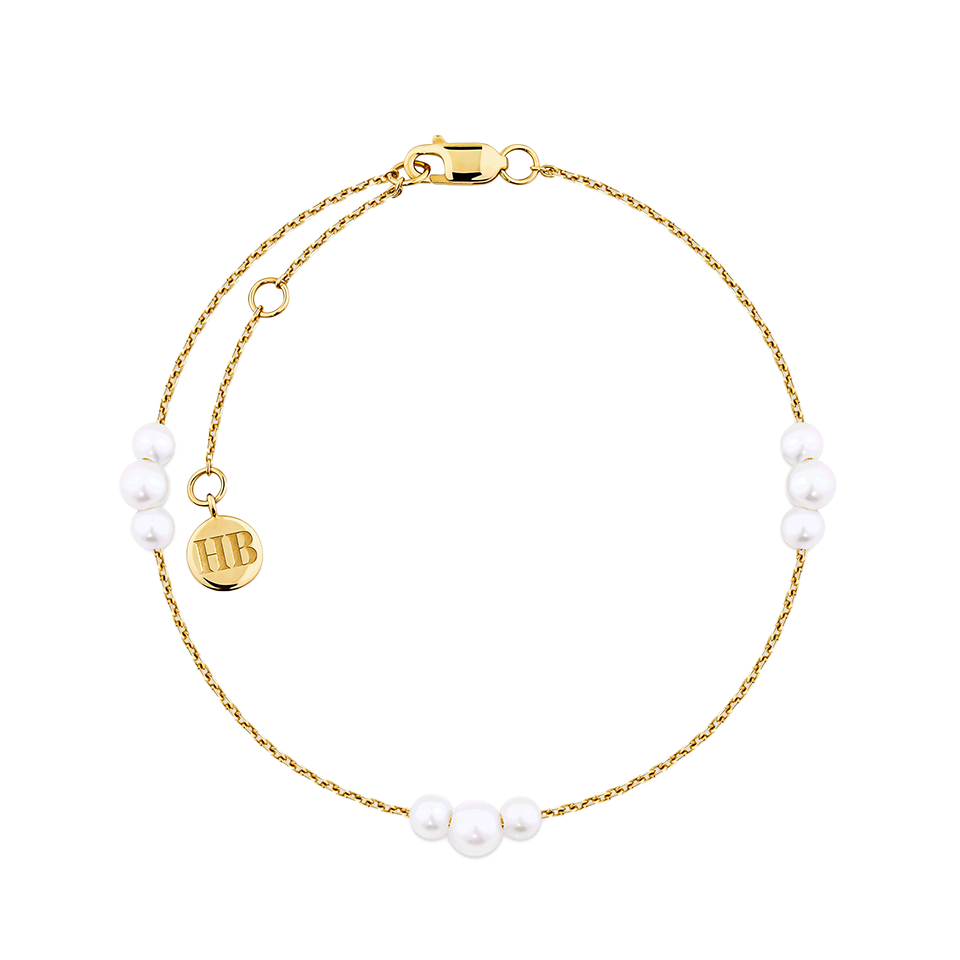 Akoya Pearl Diamond Cut Graduated Bracelet in 14ct Yellow Gold