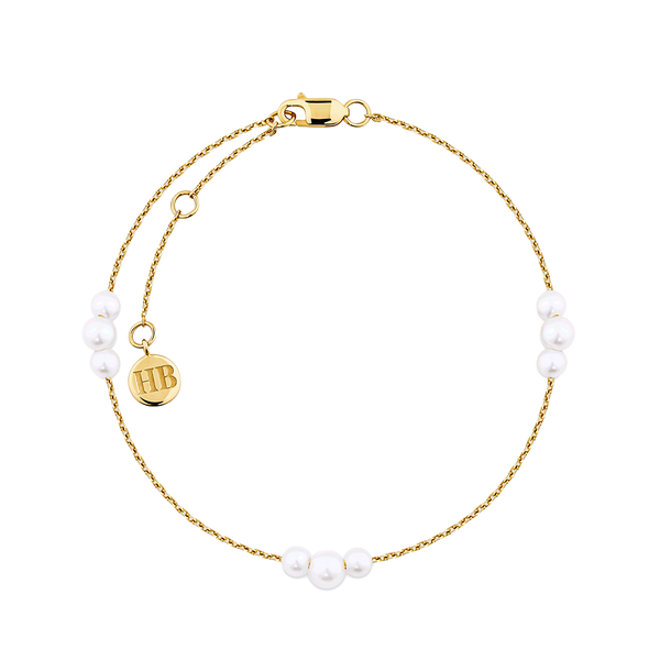 Akoya Pearl Diamond Cut Graduated Bracelet in 14ct Yellow Gold
